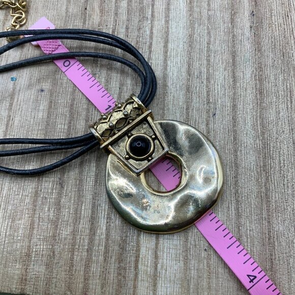 Chico's Vintage Style Gold Tone Disc Multi Leather Cord Necklace - Picture 6 of 7